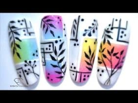Summer nail design. Ombre window nail art with leaves and line work. Summer nails.